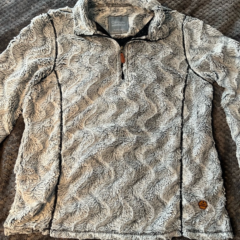 Simply Southern Textured Blue/Gray Zip-Up Sweater